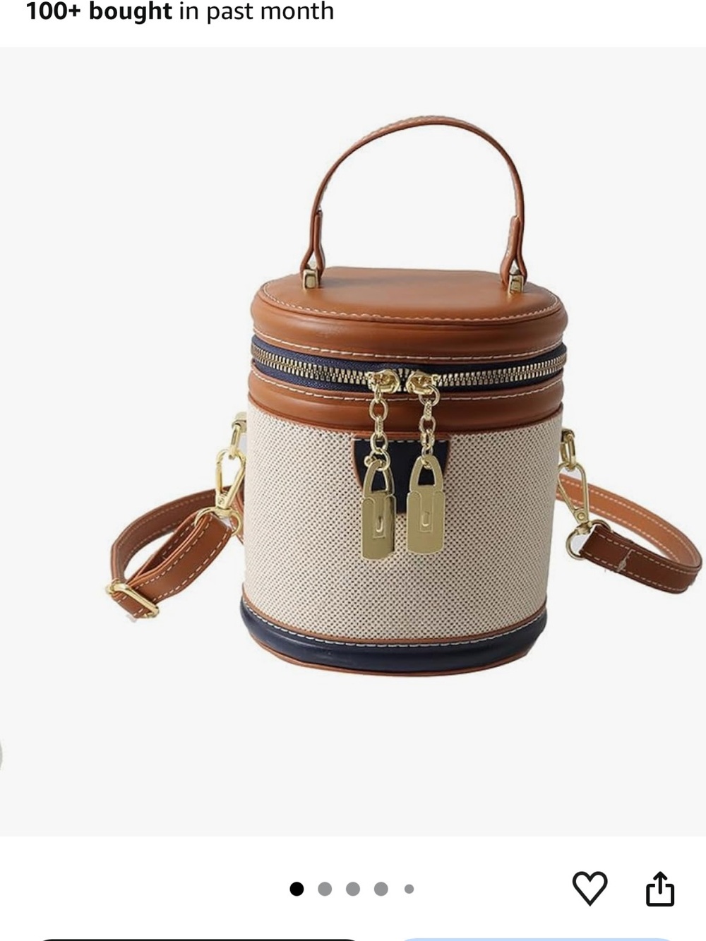Canvas & Tan Leather Round Mini Crossbody Bag with Gold Hardware